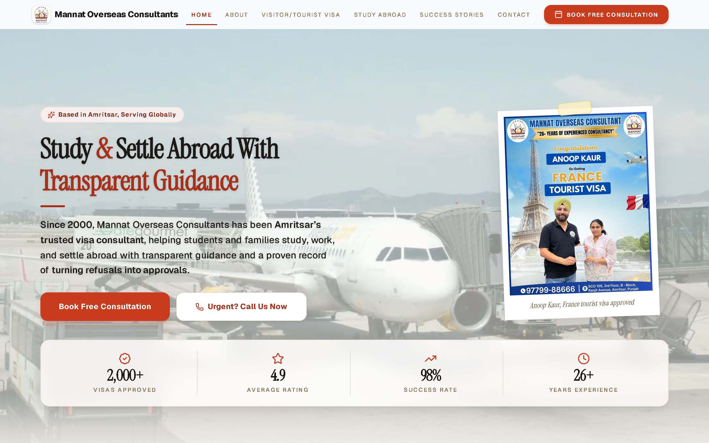 Mannat Overseas website homepage on desktop